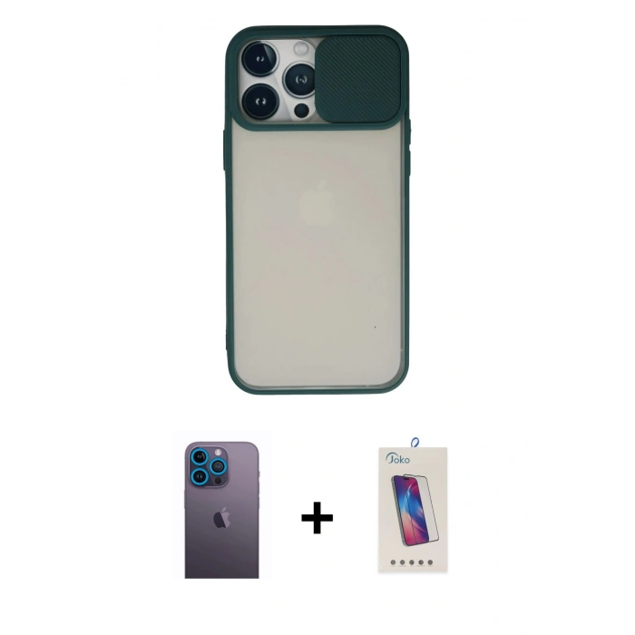 MARSİLYAN™- iPhone 13 Pro Max Kılıf Vadi Çizgi - Siyah Joko 5D Cam + Neon Fosforlu Kamera Lens - MI