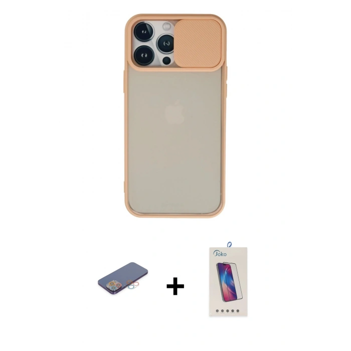 MARSİLYAN™- iPhone 13 Pro Max Kılıf Vadi Çizgi - Siyah Joko 5D Cam + Renkli Kamera Lens Koruma Cam - PE