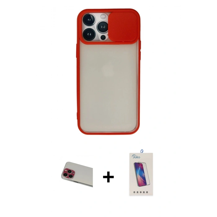 MARSİLYAN™- iPhone 13 Pro Max Kılıf Vadi Çizgi - Siyah Joko 5D Cam + Rainbow Kamera Lens Koruma Cam - KI