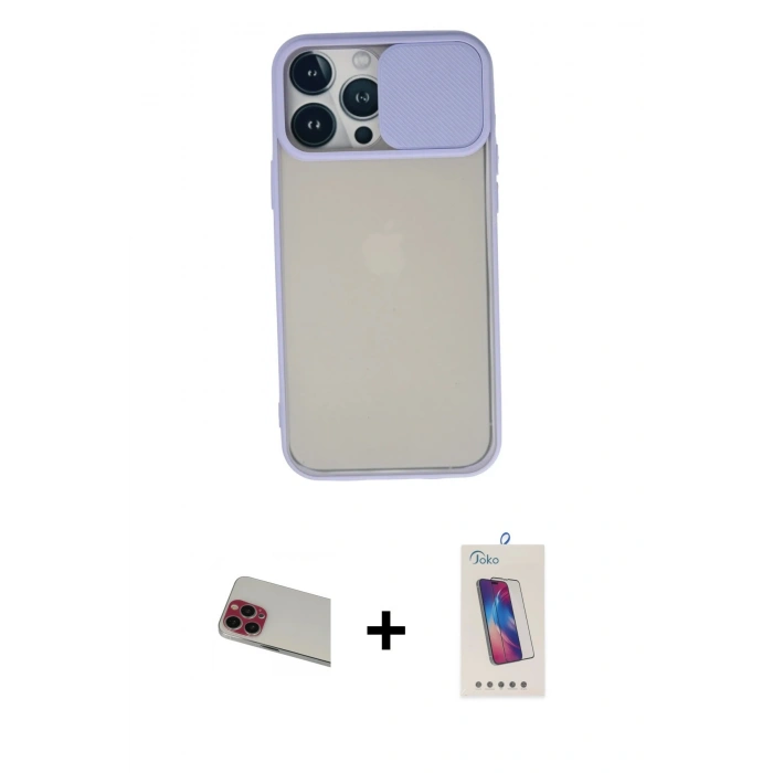 MARSİLYAN™- iPhone 13 Pro Max Kılıf Vadi Çizgi - Siyah Joko 5D Cam + Rainbow Kamera Lens Koruma Cam - KI