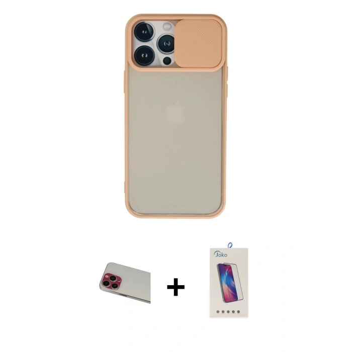 MARSİLYAN™- iPhone 13 Pro Max Kılıf Vadi Çizgi - Siyah Joko 5D Cam + Rainbow Kamera Lens Koruma Cam - KI