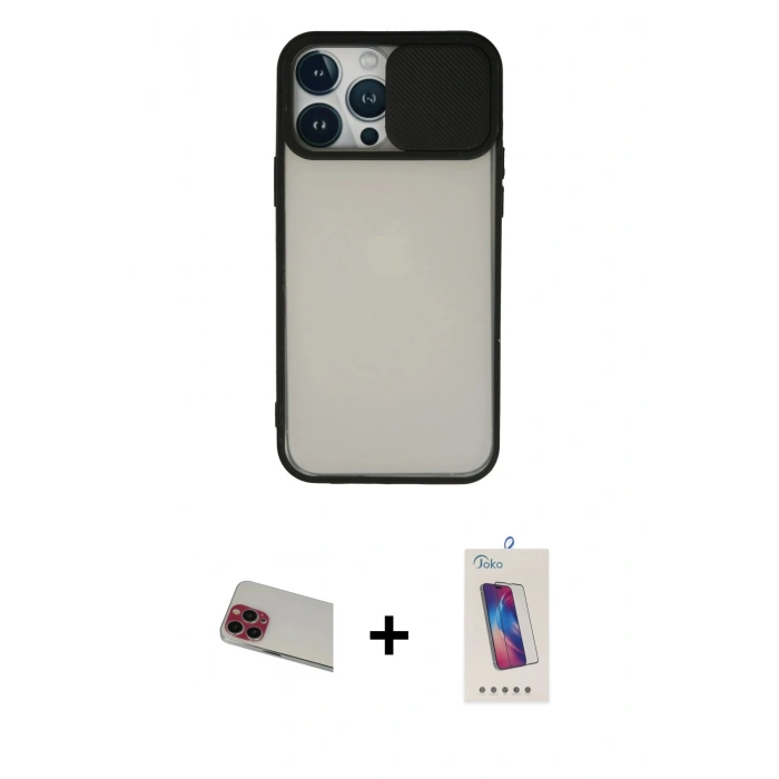 MARSİLYAN™- iPhone 13 Pro Max Kılıf Vadi Çizgi - Siyah Joko 5D Cam + Rainbow Kamera Lens Koruma Cam - KI