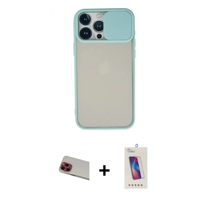 MARSİLYAN™- iPhone 13 Pro Max Kılıf Vadi Çizgi - Siyah Joko 5D Cam + Rainbow Kamera Lens Koruma Cam - KI