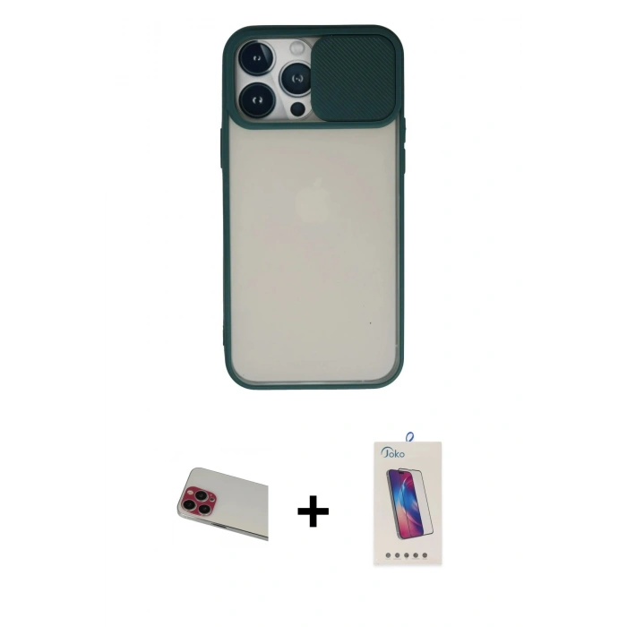 MARSİLYAN™- iPhone 13 Pro Max Kılıf Vadi Çizgi - Siyah Joko 5D Cam + Rainbow Kamera Lens Koruma Cam - KI