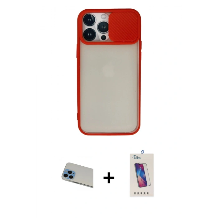 MARSİLYAN™- iPhone 13 Pro Max Kılıf Vadi Çizgi - Siyah Joko 5D Cam + Rainbow Kamera Lens Koruma Cam - MI