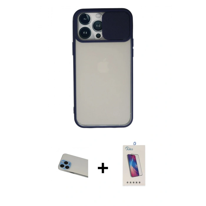 MARSİLYAN™- iPhone 13 Pro Max Kılıf Vadi Çizgi - Siyah Joko 5D Cam + Rainbow Kamera Lens Koruma Cam - MI