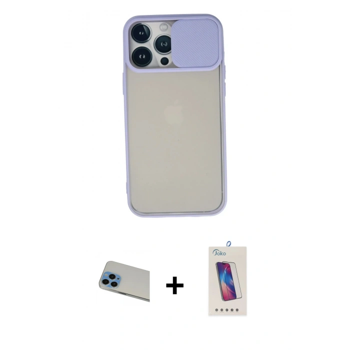 MARSİLYAN™- iPhone 13 Pro Max Kılıf Vadi Çizgi - Siyah Joko 5D Cam + Rainbow Kamera Lens Koruma Cam - MI
