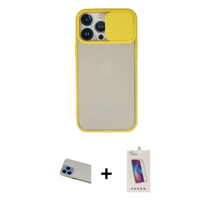 MARSİLYAN™- iPhone 13 Pro Max Kılıf Vadi Çizgi - Siyah Joko 5D Cam + Rainbow Kamera Lens Koruma Cam - MI