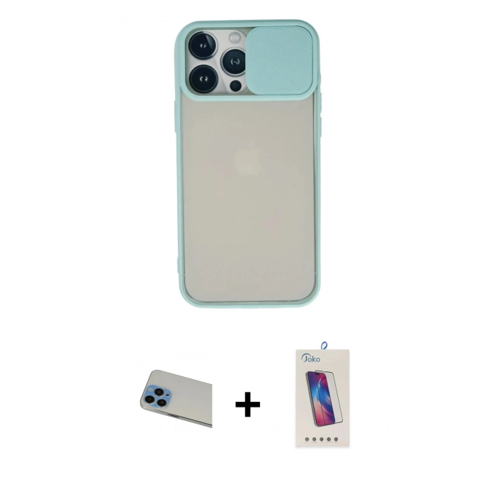 MARSİLYAN™- iPhone 13 Pro Max Kılıf Vadi Çizgi - Siyah Joko 5D Cam + Rainbow Kamera Lens Koruma Cam - MI