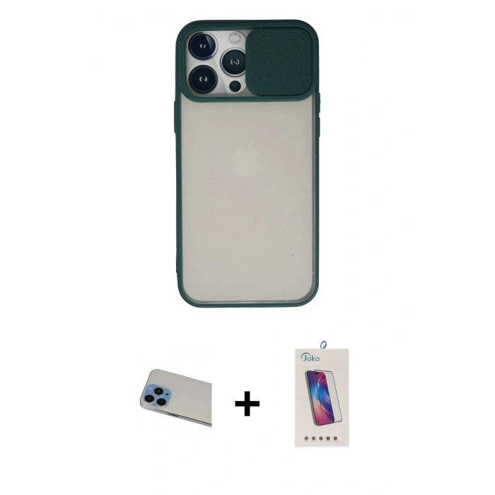 MARSİLYAN™- iPhone 13 Pro Max Kılıf Vadi Çizgi - Siyah Joko 5D Cam + Rainbow Kamera Lens Koruma Cam - MI