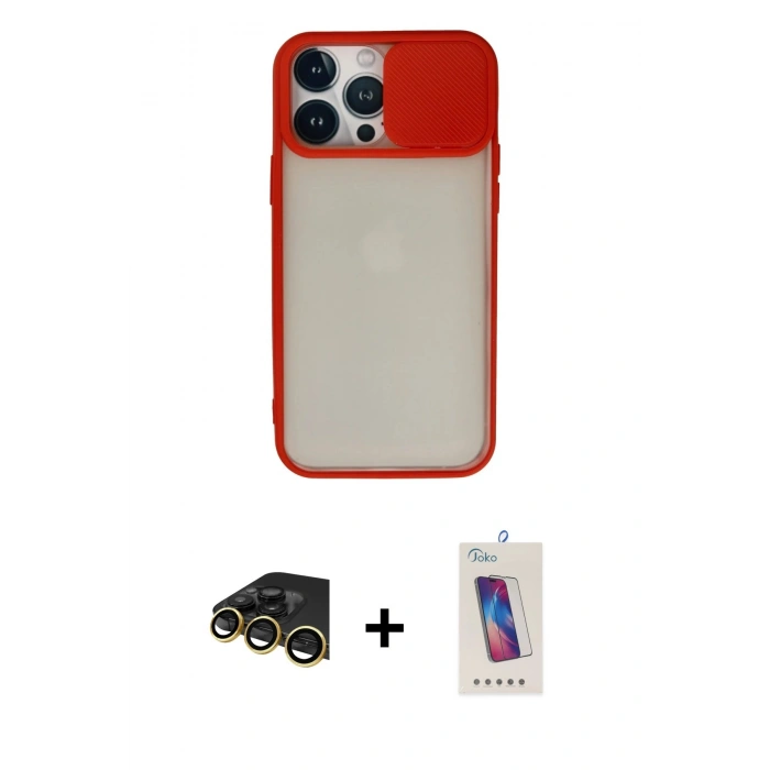 MARSİLYAN™- iPhone 13 Pro Max Kılıf Vadi Çizgi - Siyah Joko 5D Cam + Raze Metal Kamera Lens - GD