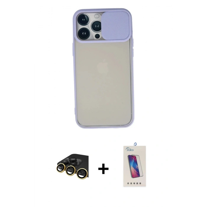 MARSİLYAN™- iPhone 13 Pro Max Kılıf Vadi Çizgi - Siyah Joko 5D Cam + Raze Metal Kamera Lens - GD