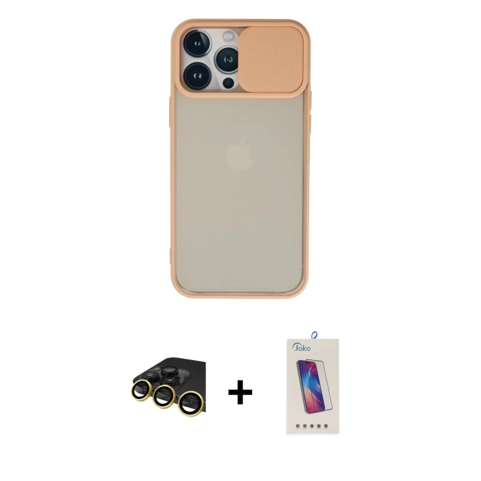 MARSİLYAN™- iPhone 13 Pro Max Kılıf Vadi Çizgi - Siyah Joko 5D Cam + Raze Metal Kamera Lens - GD