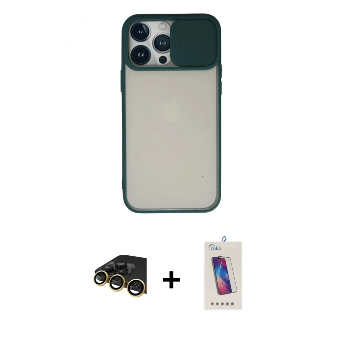 MARSİLYAN™- iPhone 13 Pro Max Kılıf Vadi Çizgi - Siyah Joko 5D Cam + Raze Metal Kamera Lens - GD