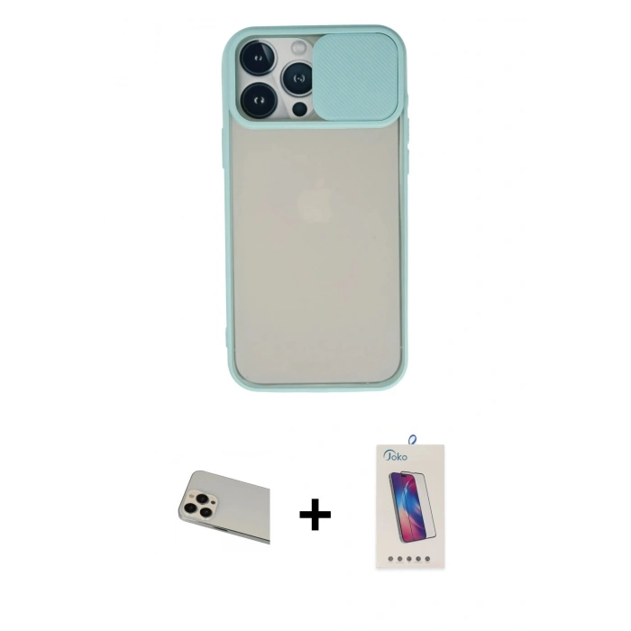 MARSİLYAN™- iPhone 13 Pro Max Kılıf Vadi Çizgi - Siyah Joko 5D Cam + Rose Gold Rainbow Kamera Lens Koruma Cam