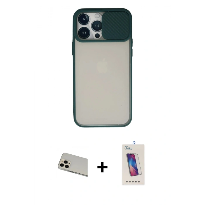 MARSİLYAN™- iPhone 13 Pro Max Kılıf Vadi Çizgi - Siyah Joko 5D Cam + Rose Gold Rainbow Kamera Lens Koruma Cam