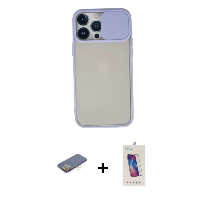 MARSİLYAN™- iPhone 13 Pro Max Kılıf Vadi Çizgi - Siyah Joko 5D Cam + Renkli Kamera Lens Koruma Cam - SI