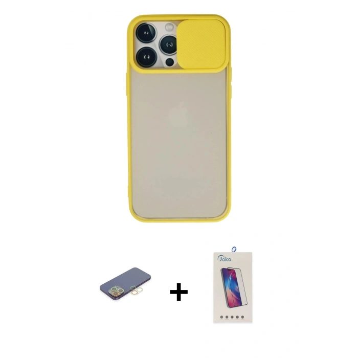 MARSİLYAN™- iPhone 13 Pro Max Kılıf Vadi Çizgi - Siyah Joko 5D Cam + Renkli Kamera Lens Koruma Cam - SI