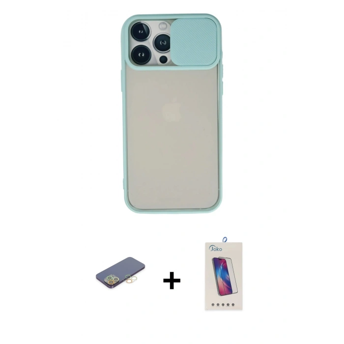 MARSİLYAN™- iPhone 13 Pro Max Kılıf Vadi Çizgi - Siyah Joko 5D Cam + Renkli Kamera Lens Koruma Cam - SI