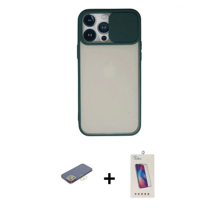 MARSİLYAN™- iPhone 13 Pro Max Kılıf Vadi Çizgi - Siyah Joko 5D Cam + Renkli Kamera Lens Koruma Cam - SI