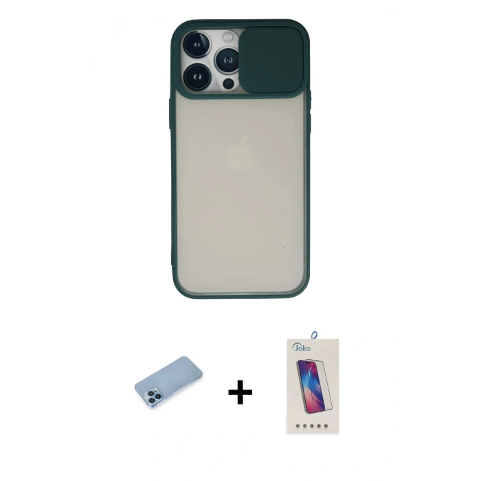 MARSİLYAN™- iPhone 13 Pro Max Kılıf Vadi Çizgi - Siyah Joko 5D Cam + Shine Kamera Lens Koruma Cam - MI