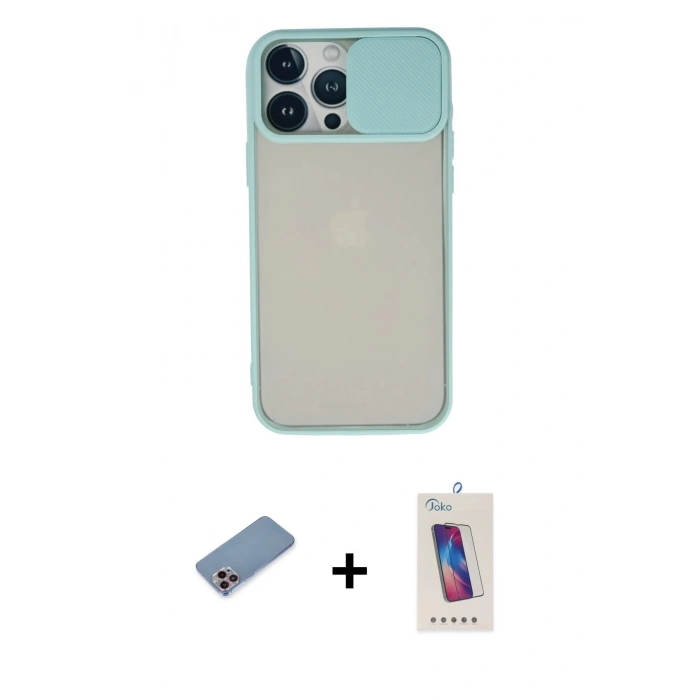 MARSİLYAN™- iPhone 13 Pro Max Kılıf Vadi Çizgi - Siyah Joko 5D Cam + Shine Kamera Lens Koruma Cam - PE