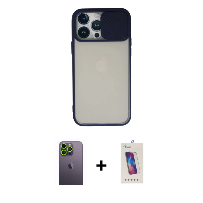MARSİLYAN™- iPhone 13 Pro Max Kılıf Vadi Çizgi - Siyah Joko 5D Cam + Yeşil Neon Fosforlu Kamera Lens