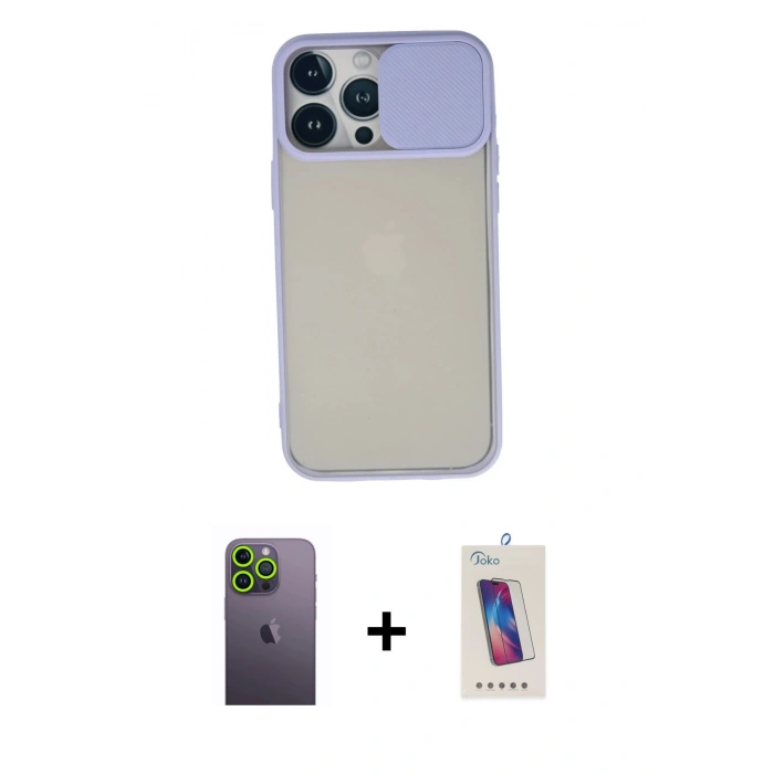 MARSİLYAN™- iPhone 13 Pro Max Kılıf Vadi Çizgi - Siyah Joko 5D Cam + Yeşil Neon Fosforlu Kamera Lens