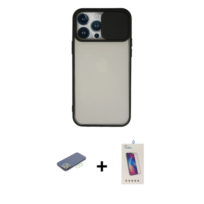 MARSİLYAN™- iPhone 13 Pro Max Kılıf Vadi Çizgi - Siyah Joko 5D Cam + Renkli Kamera Lens Koruma Cam - YL