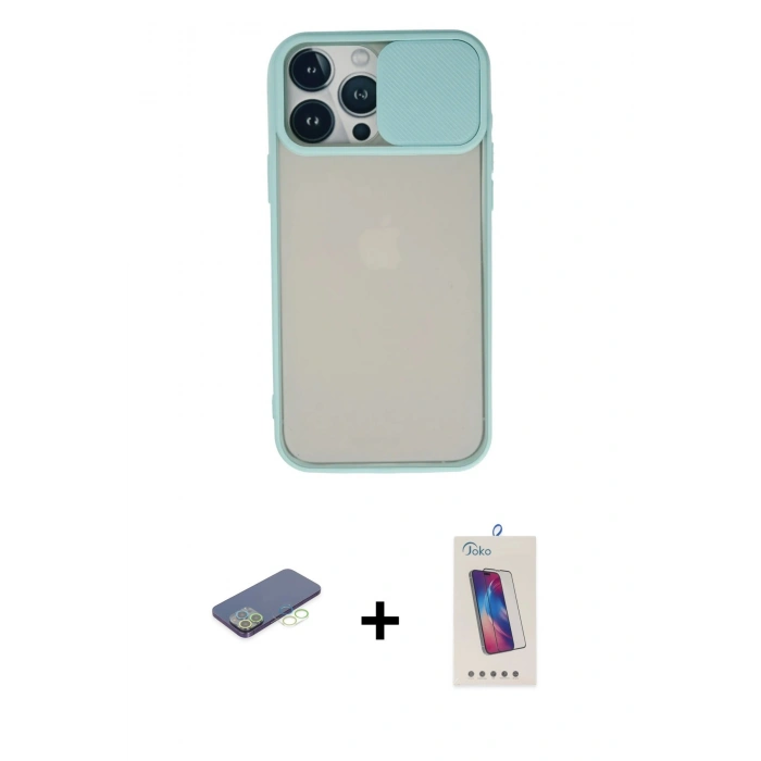 MARSİLYAN™- iPhone 13 Pro Max Kılıf Vadi Çizgi - Siyah Joko 5D Cam + Renkli Kamera Lens Koruma Cam - YL