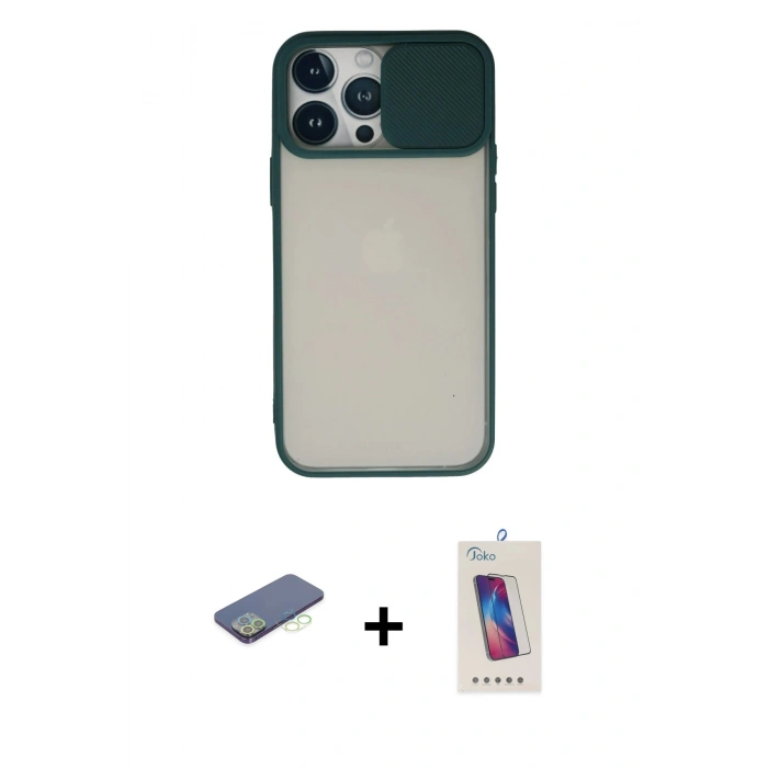 MARSİLYAN™- iPhone 13 Pro Max Kılıf Vadi Çizgi - Siyah Joko 5D Cam + Renkli Kamera Lens Koruma Cam - YL