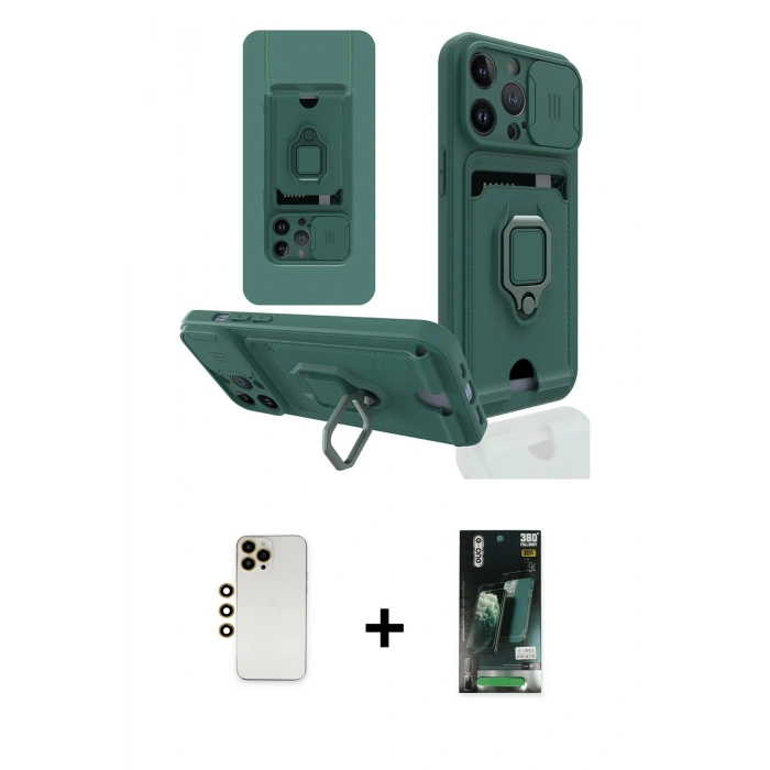 MARSİLYAN™- iPhone 13 Pro Max Kılıf Vadi Form Prime - Şeffaf 360 Full Body Arka Koruyucu + Gold Shine Kamera Lens