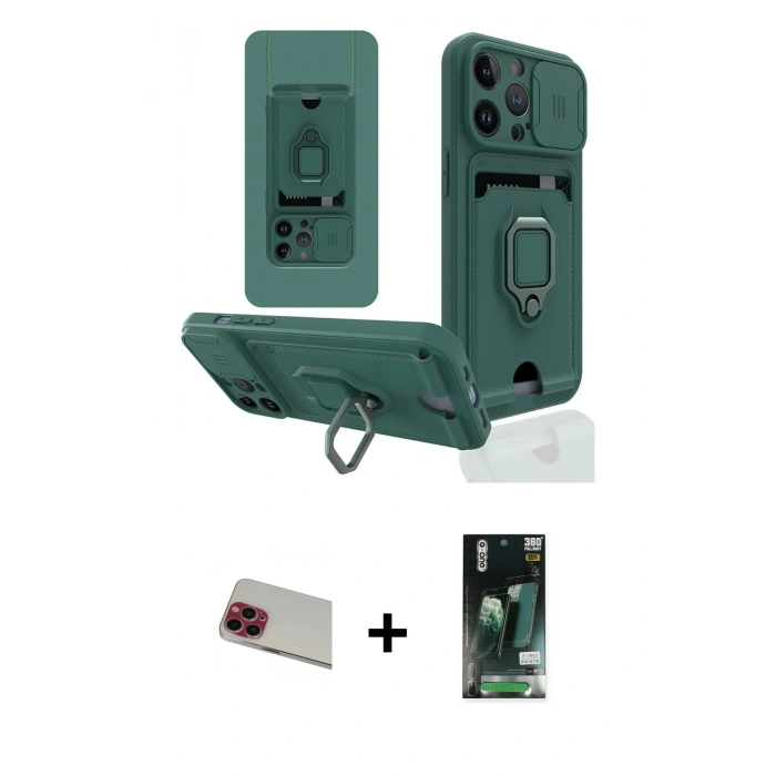 MARSİLYAN™- iPhone 13 Pro Max Kılıf Vadi Form Prime - Şeffaf 360 Full Body Arka Koruyucu + Kırmızı Rainbow Kamera Lens Koruma Cam