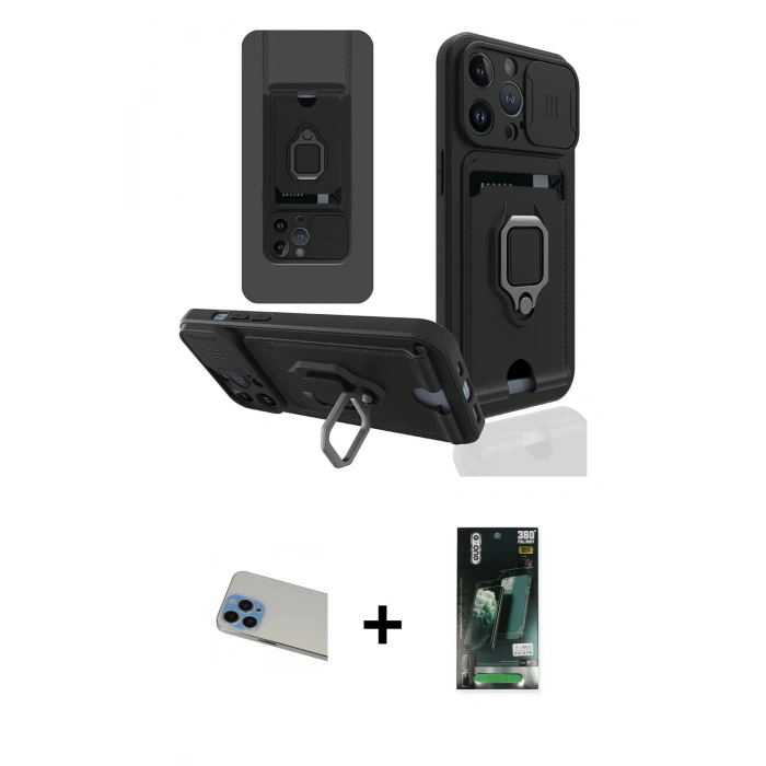 MARSİLYAN™- iPhone 13 Pro Max Kılıf Vadi Form Prime - Şeffaf 360 Full Body Arka Koruyucu + Mavi Rainbow Kamera Lens Koruma Cam