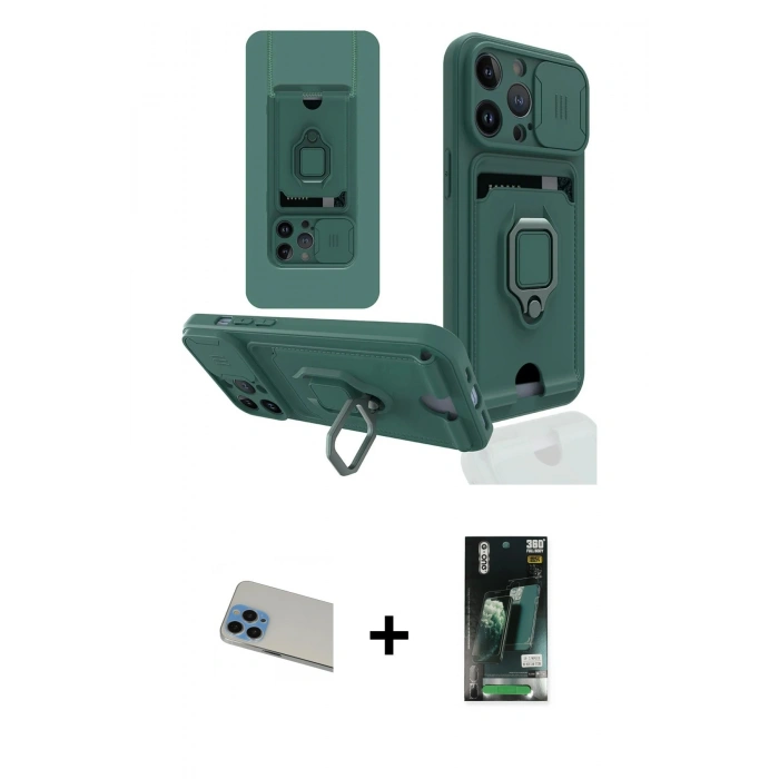 MARSİLYAN™- iPhone 13 Pro Max Kılıf Vadi Form Prime - Şeffaf 360 Full Body Arka Koruyucu + Mavi Rainbow Kamera Lens Koruma Cam