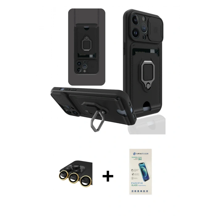 MARSİLYAN™- iPhone 13 Pro Max Kılıf Vadi Form Prime - Şeffaf Pasifik Cam Ekran Koruyucu + Raze Metal Kamera Lens - GD