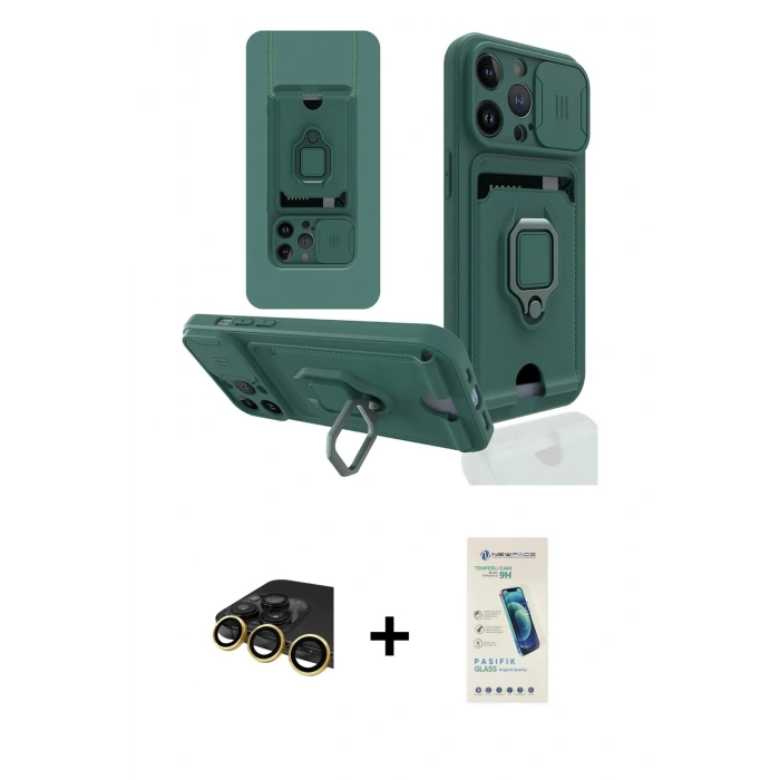 MARSİLYAN™- iPhone 13 Pro Max Kılıf Vadi Form Prime - Şeffaf Pasifik Cam Ekran Koruyucu + Raze Metal Kamera Lens - GD