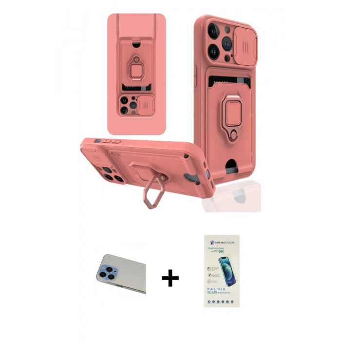 MARSİLYAN™- iPhone 13 Pro Max Kılıf Vadi Form Prime - Şeffaf Pasifik Cam Ekran Koruyucu + Mavi Rainbow Kamera Lens Koruma Cam