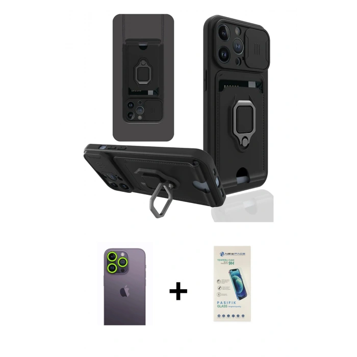 MARSİLYAN™- iPhone 13 Pro Max Kılıf Vadi Form Prime - Şeffaf Pasifik Cam Ekran Koruyucu + Neon Fosforlu Kamera Lens - YL