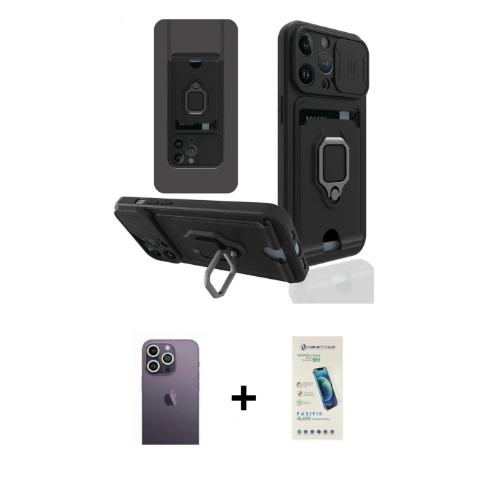 MARSİLYAN™- iPhone 13 Pro Max Kılıf Vadi Form Prime - Şeffaf Pasifik Cam Ekran Koruyucu + Neon Fosforlu Kamera Lens - BZ