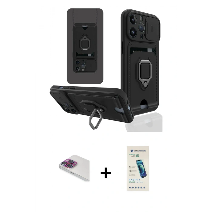 MARSİLYAN™- iPhone 13 Pro Max Kılıf Vadi Form Prime - Şeffaf Pasifik Cam Ekran Koruyucu + Pers Alüminyum Kamera Lens - GI