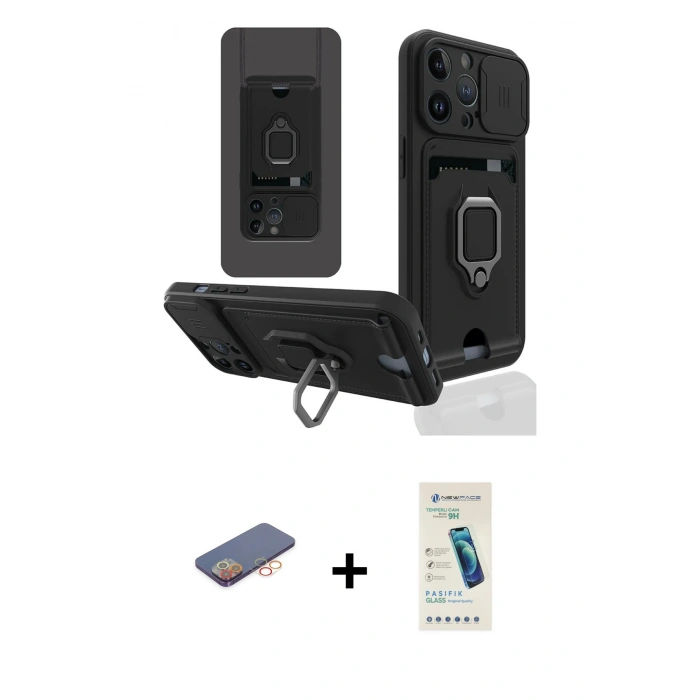 MARSİLYAN™- iPhone 13 Pro Max Kılıf Vadi Form Prime - Şeffaf Pasifik Cam Ekran Koruyucu + Renkli Kamera Lens Koruma Cam - TU