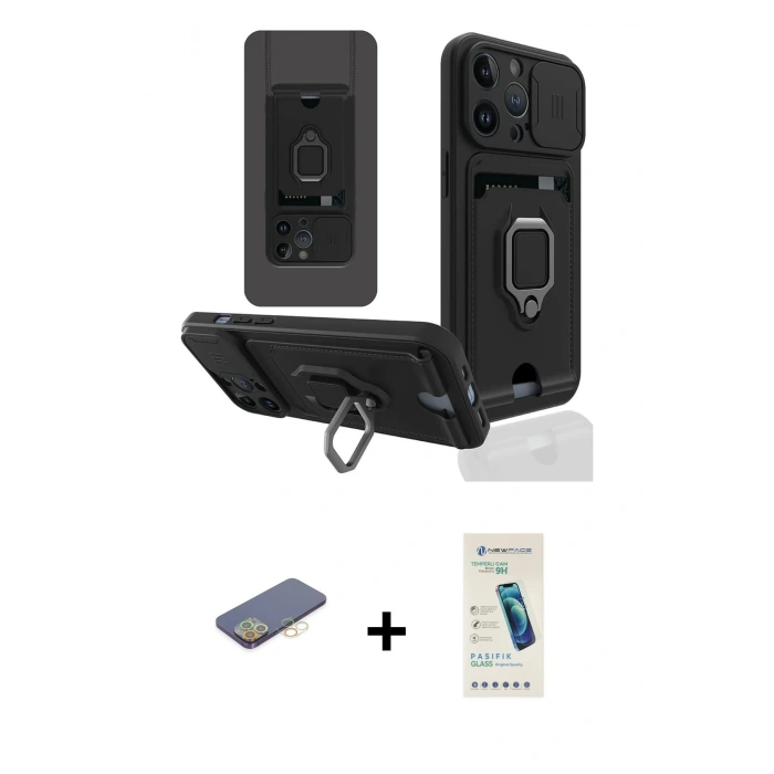MARSİLYAN™- iPhone 13 Pro Max Kılıf Vadi Form Prime - Şeffaf Pasifik Cam Ekran Koruyucu + Renkli Kamera Lens Koruma Cam - SI