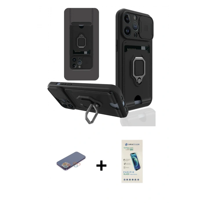MARSİLYAN™- iPhone 13 Pro Max Kılıf Vadi Form Prime - Şeffaf Pasifik Cam Ekran Koruyucu + Renkli Kamera Lens Koruma Cam - PE