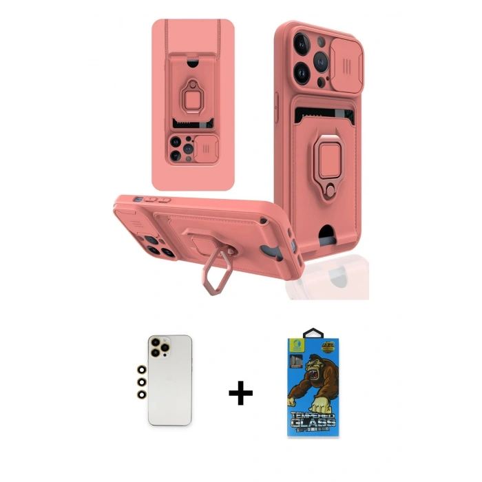 MARSİLYAN™- iPhone 13 Pro Max Kılıf Vadi Form Prime - Siyah 18D Cam Ekran Koruyucu + Gold Shine Kamera Lens