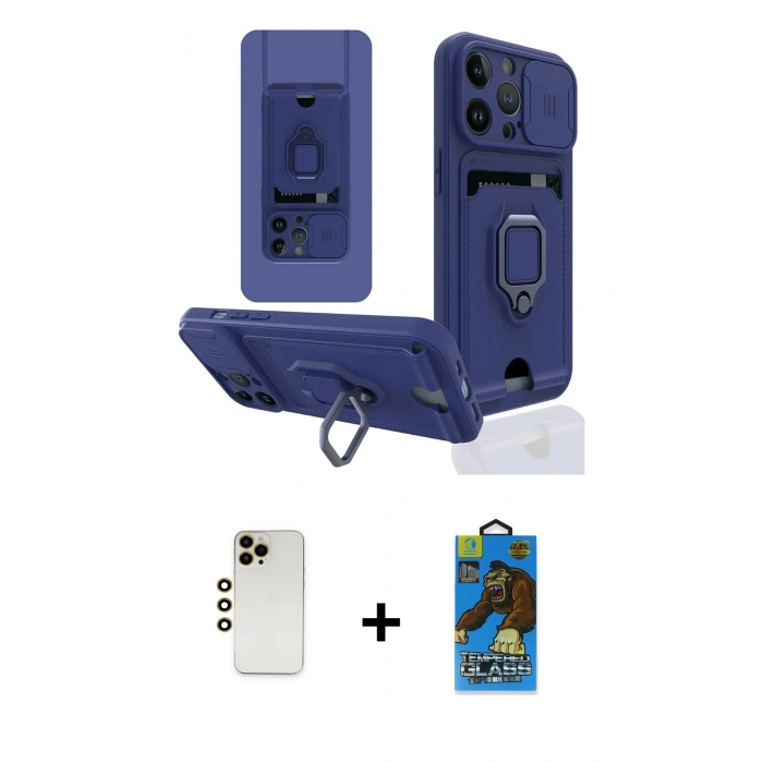 MARSİLYAN™- iPhone 13 Pro Max Kılıf Vadi Form Prime - Siyah 18D Cam Ekran Koruyucu + Gold Shine Kamera Lens