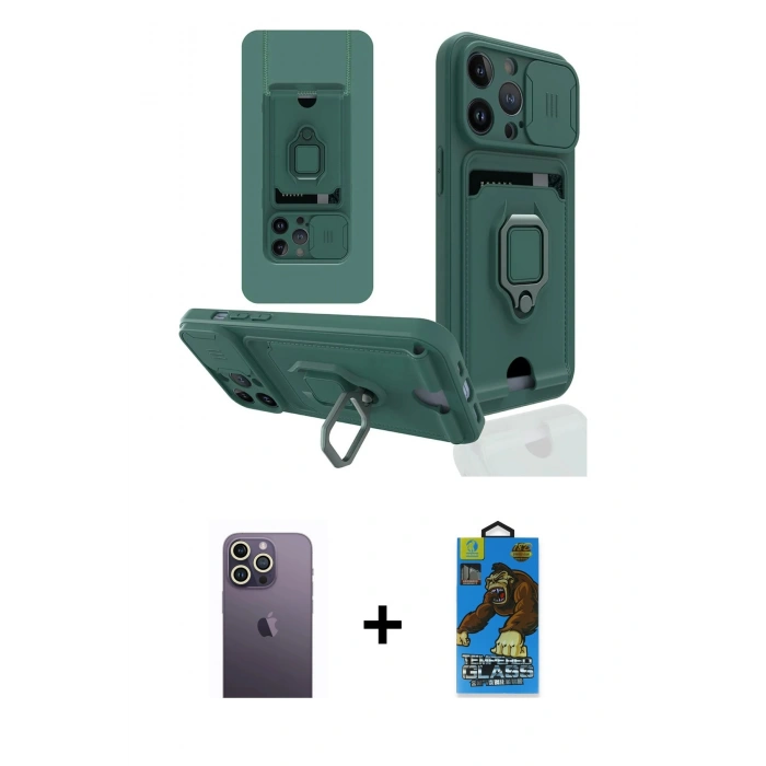 MARSİLYAN™- iPhone 13 Pro Max Kılıf Vadi Form Prime - Siyah 18D Cam Ekran Koruyucu + Neon Fosforlu Kamera Lens - BZ