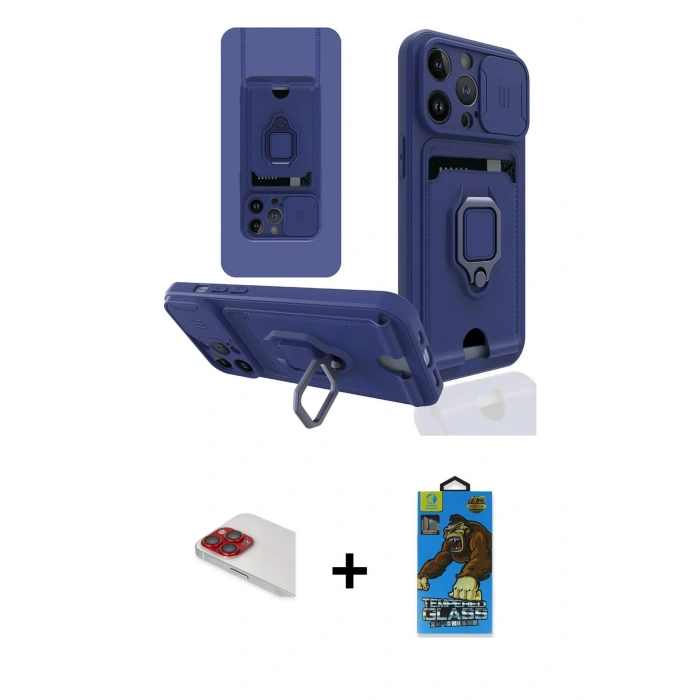 MARSİLYAN™- iPhone 13 Pro Max Kılıf Vadi Form Prime - Siyah 18D Cam Ekran Koruyucu + Pers Alüminyum Kamera Lens - KI