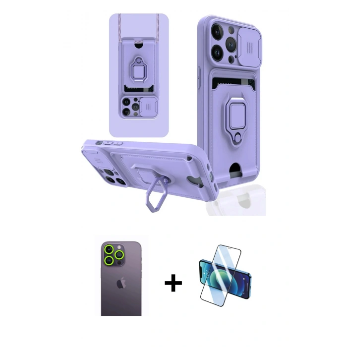 MARSİLYAN™- iPhone 13 Pro Max Kılıf Vadi Form Prime - Siyah 3D Antistatik Cam Ekran Koruyucu + Neon Fosforlu Kamera Lens - YL