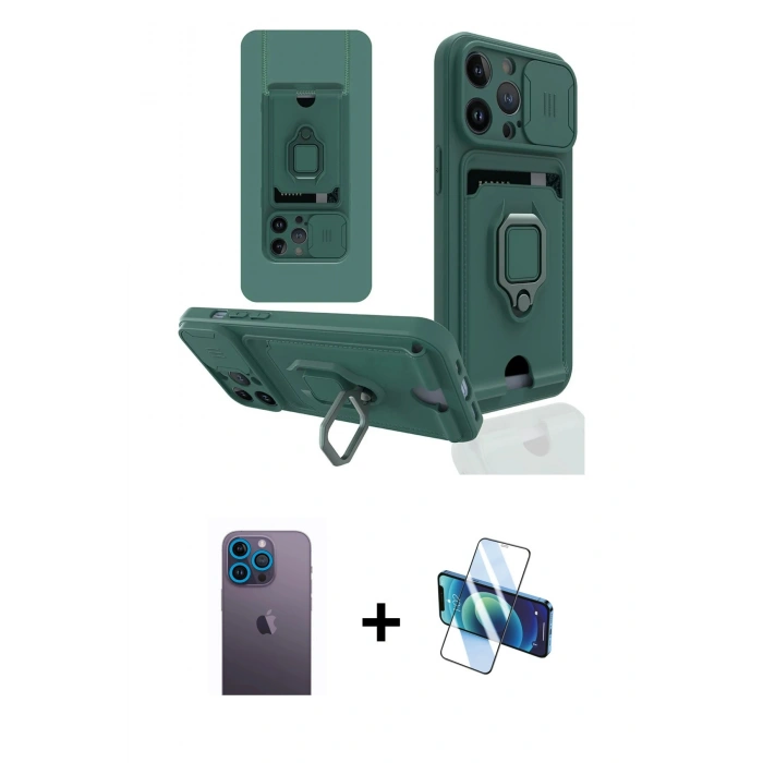 MARSİLYAN™- iPhone 13 Pro Max Kılıf Vadi Form Prime - Siyah 3D Antistatik Cam Ekran Koruyucu + Neon Fosforlu Kamera Lens - MI